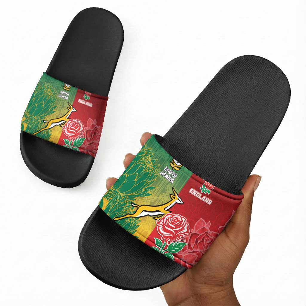 South Africa And England Rugby Slide Sandals Springboks And Red Rose Together - African Pride