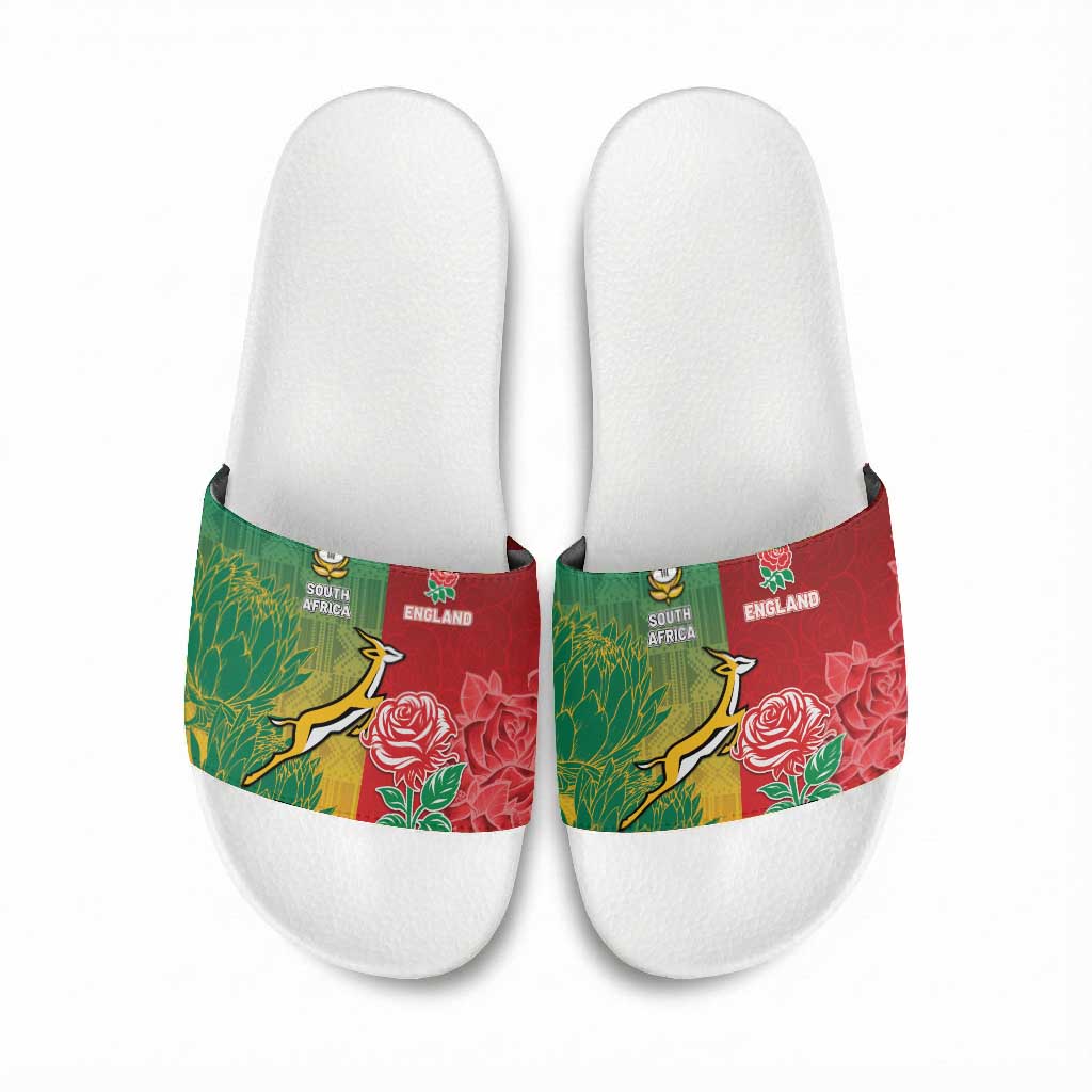 South Africa And England Rugby Slide Sandals Springboks And Red Rose Together - African Pride