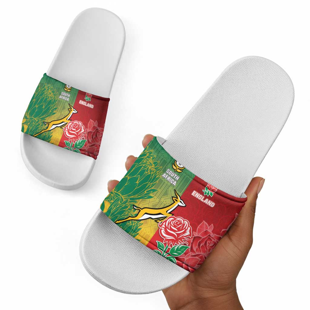 South Africa And England Rugby Slide Sandals Springboks And Red Rose Together - African Pride