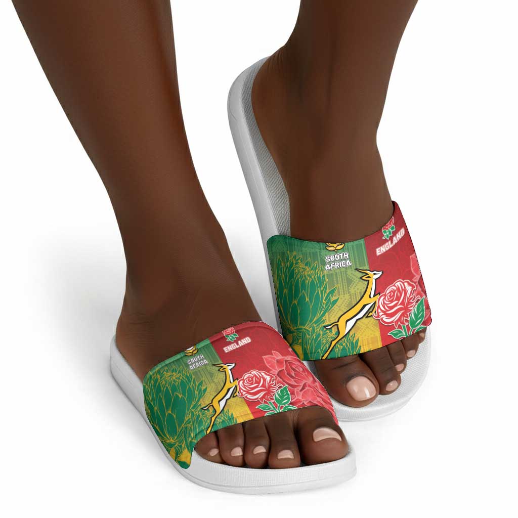 South Africa And England Rugby Slide Sandals Springboks And Red Rose Together - African Pride