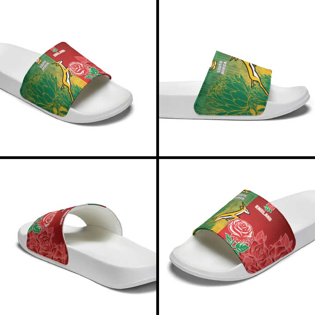 South Africa And England Rugby Slide Sandals Springboks And Red Rose Together - African Pride