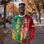 South Africa And England Rugby Custom Sweatshirt Springboks And Red Rose Together - African Pride