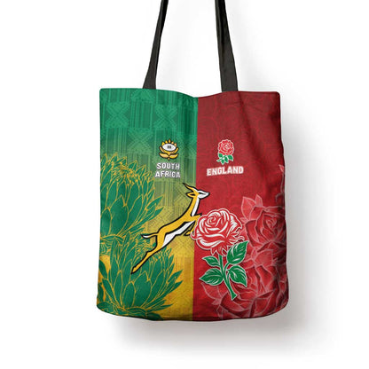 South Africa And England Rugby Tote Bag Springboks And Red Rose Together - African Pride