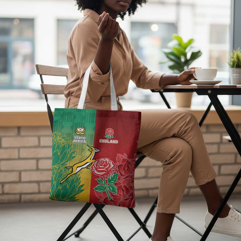 South Africa And England Rugby Tote Bag Springboks And Red Rose Together - African Pride