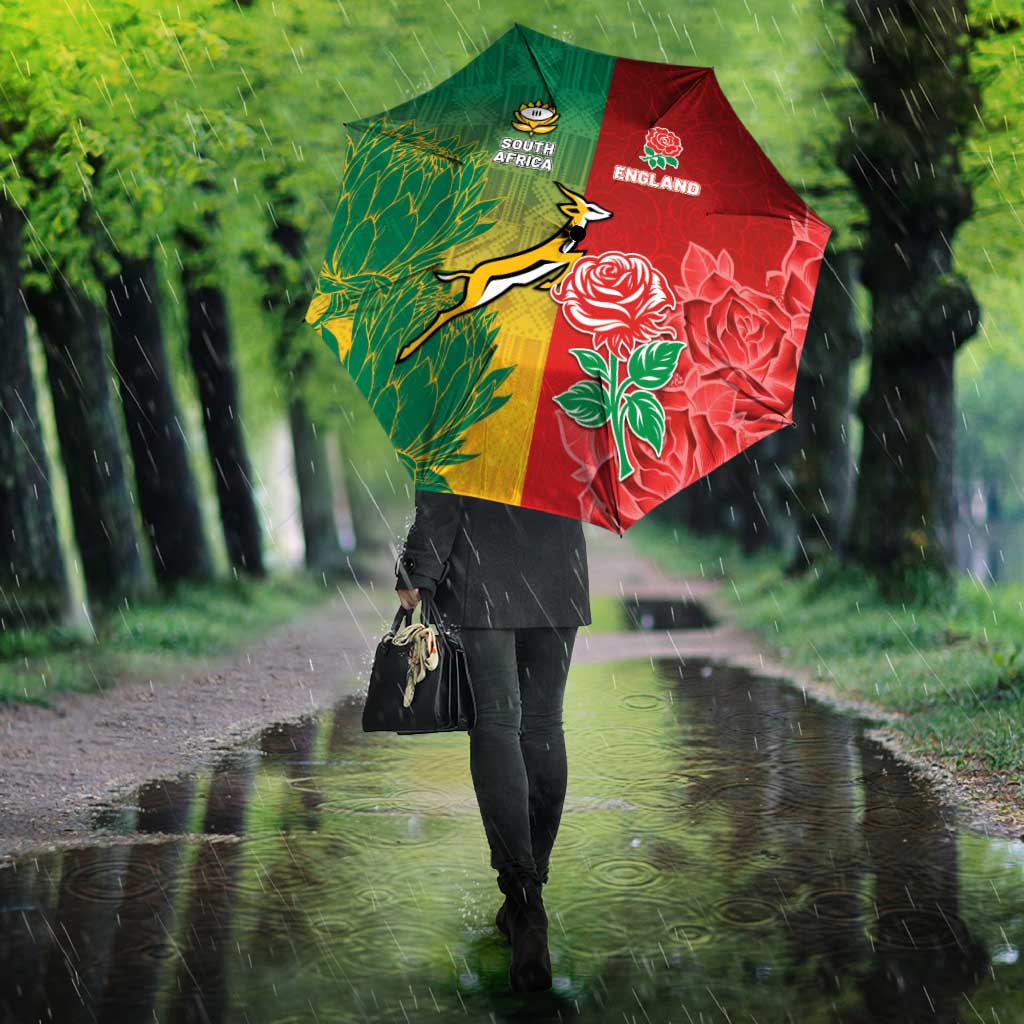 South Africa And England Rugby Umbrella Springboks And Red Rose Together - African Pride