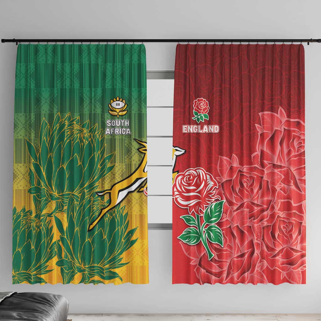 South Africa And England Rugby Window Curtain Springboks And Red Rose Together - African Pride