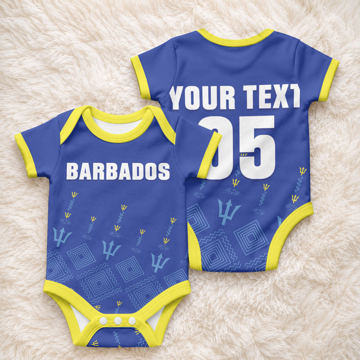 Custom Barbados 2026 Cricket Baby Onesie Tridents Rise