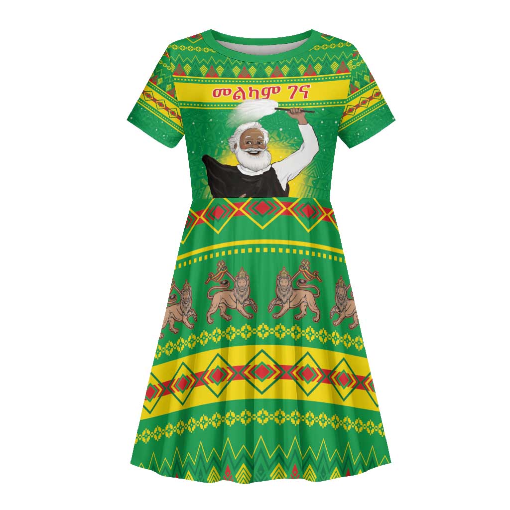 Afro Ethiopia Christmas Kid Short Sleeve Dress Melkam Gena Yegena Abat