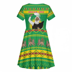 Afro Ethiopia Christmas Kid Short Sleeve Dress Melkam Gena Yegena Abat