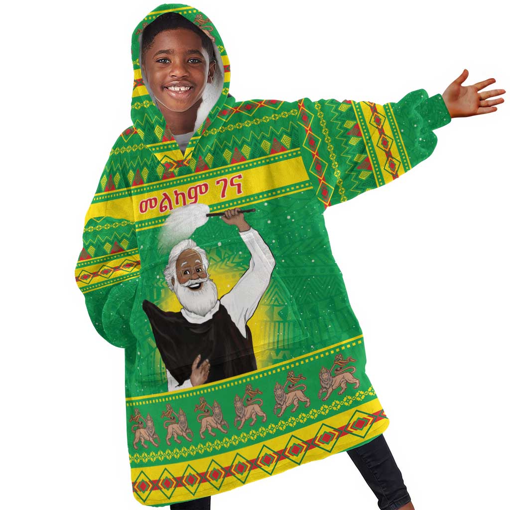 Afro Ethiopia Christmas Kid Wearable Blanket Hoodie Melkam Gena Yegena Abat