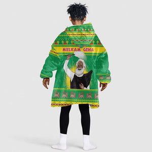 Afro Ethiopia Christmas Kid Wearable Blanket Hoodie Melkam Gena Yegena Abat