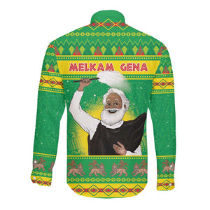 Afro Ethiopia Christmas Long Sleeve Button Shirt Melkam Gena Yegena Abat