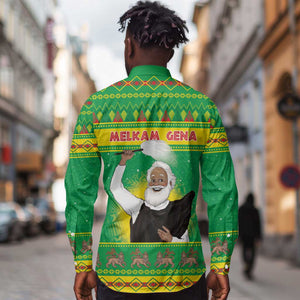 Afro Ethiopia Christmas Long Sleeve Button Shirt Melkam Gena Yegena Abat