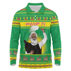 Afro Ethiopia Christmas Long Sleeve Polo Shirt Melkam Gena Yegena Abat