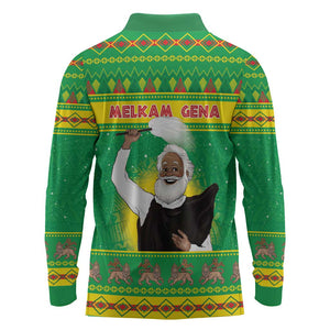 Afro Ethiopia Christmas Long Sleeve Polo Shirt Melkam Gena Yegena Abat