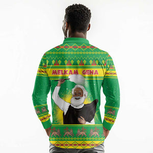 Afro Ethiopia Christmas Long Sleeve Polo Shirt Melkam Gena Yegena Abat