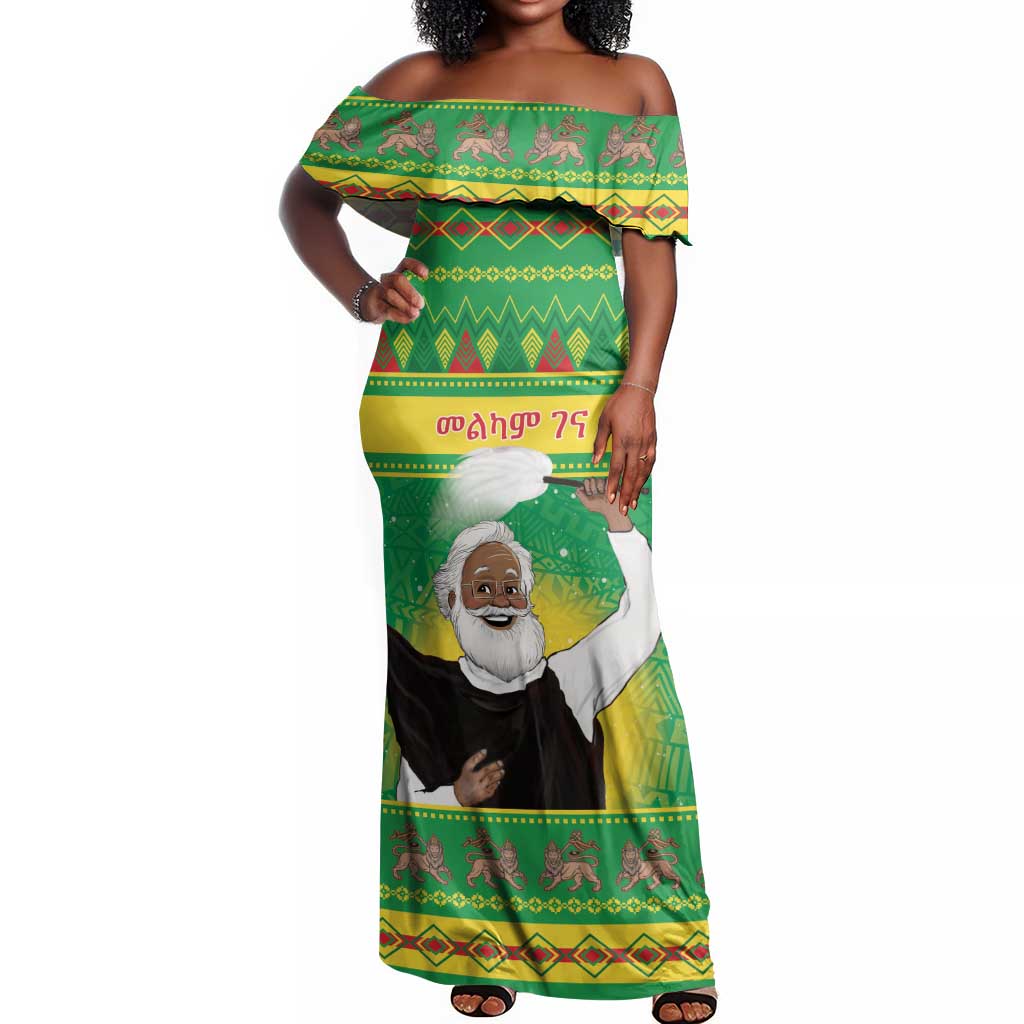 Afro Ethiopia Christmas Off Shoulder Maxi Dress Melkam Gena Yegena Abat