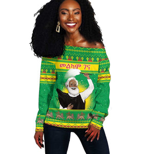 Afro Ethiopia Christmas Off Shoulder Sweater Melkam Gena Yegena Abat