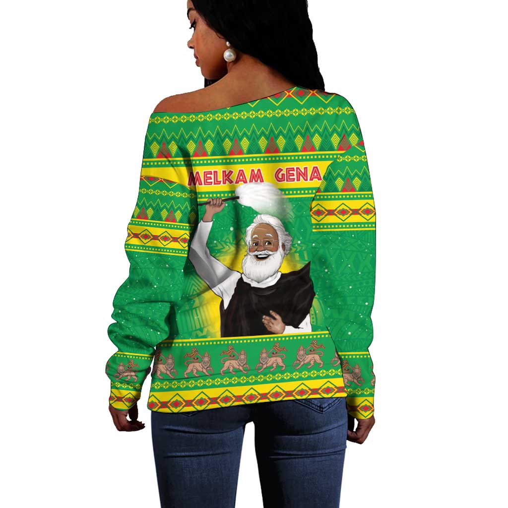 Afro Ethiopia Christmas Off Shoulder Sweater Melkam Gena Yegena Abat