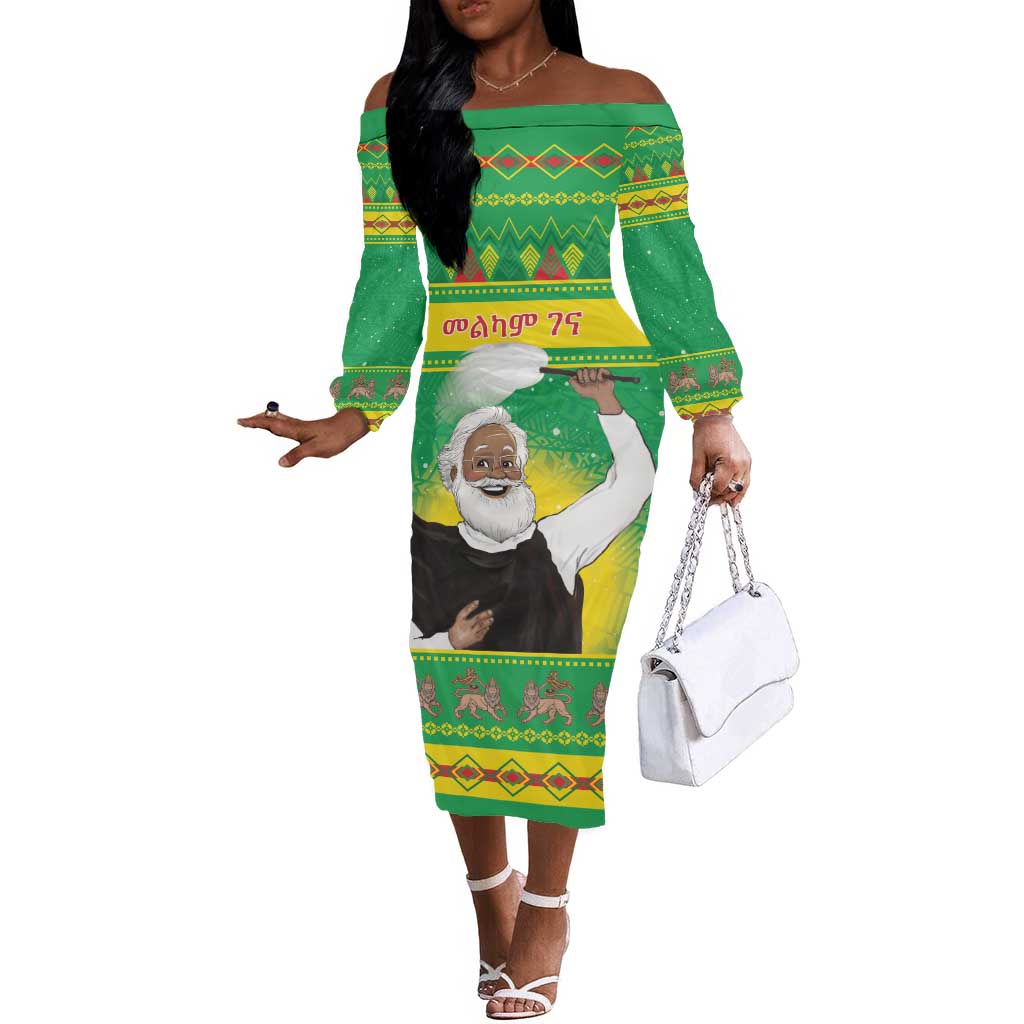 Afro Ethiopia Christmas Off The Shoulder Long Sleeve Dress Melkam Gena Yegena Abat