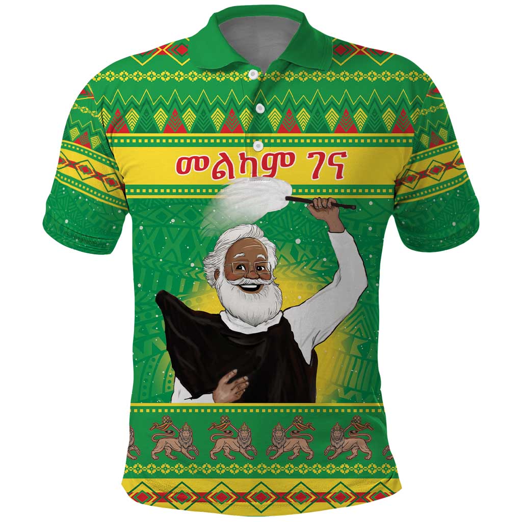 Afro Ethiopia Christmas Polo Shirt Melkam Gena Yegena Abat