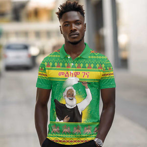 Afro Ethiopia Christmas Polo Shirt Melkam Gena Yegena Abat