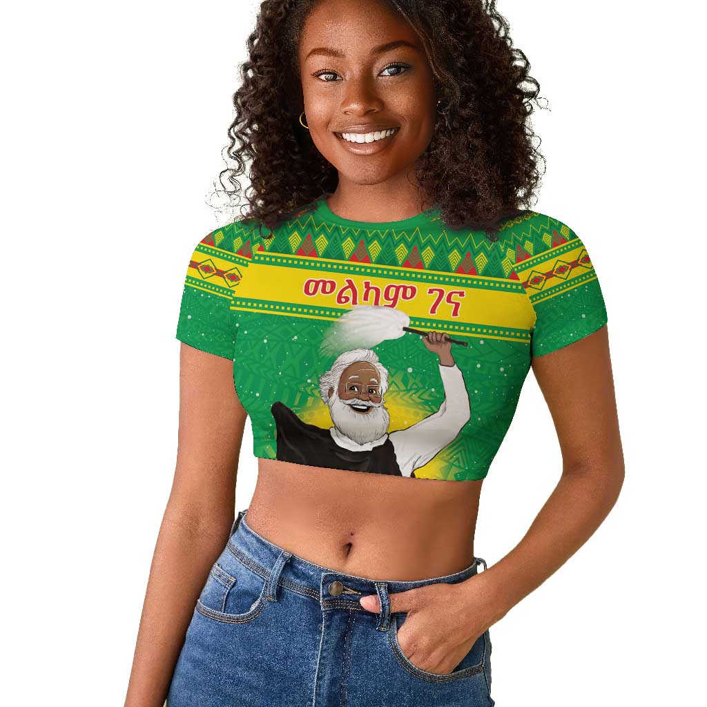 Afro Ethiopia Christmas Raglan Cropped T shirt Melkam Gena Yegena Abat