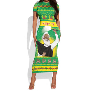 Afro Ethiopia Christmas Short Sleeve Bodycon Dress Melkam Gena Yegena Abat