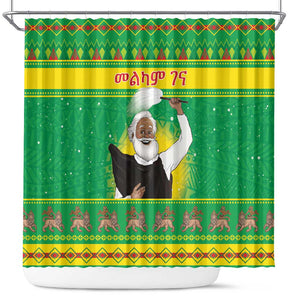 Afro Ethiopia Christmas Shower Curtain Melkam Gena Yegena Abat