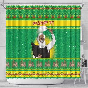 Afro Ethiopia Christmas Shower Curtain Melkam Gena Yegena Abat