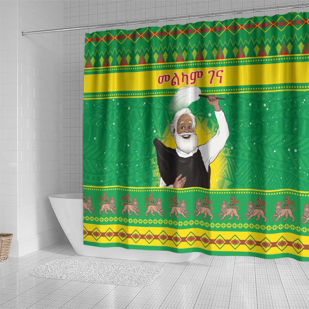 Afro Ethiopia Christmas Shower Curtain Melkam Gena Yegena Abat