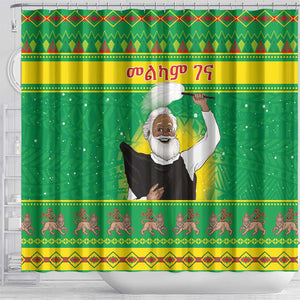 Afro Ethiopia Christmas Shower Curtain Melkam Gena Yegena Abat