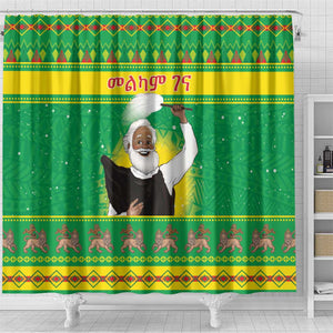 Afro Ethiopia Christmas Shower Curtain Melkam Gena Yegena Abat