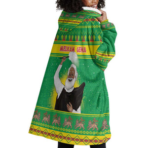 Afro Ethiopia Christmas Wearable Blanket Hoodie Melkam Gena Yegena Abat