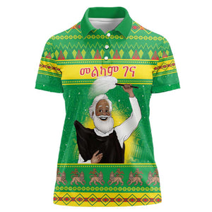 Afro Ethiopia Christmas Women Polo Shirt Melkam Gena Yegena Abat