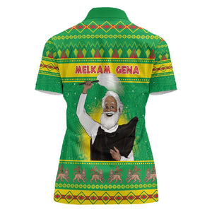 Afro Ethiopia Christmas Women Polo Shirt Melkam Gena Yegena Abat