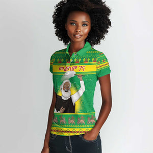 Afro Ethiopia Christmas Women Polo Shirt Melkam Gena Yegena Abat