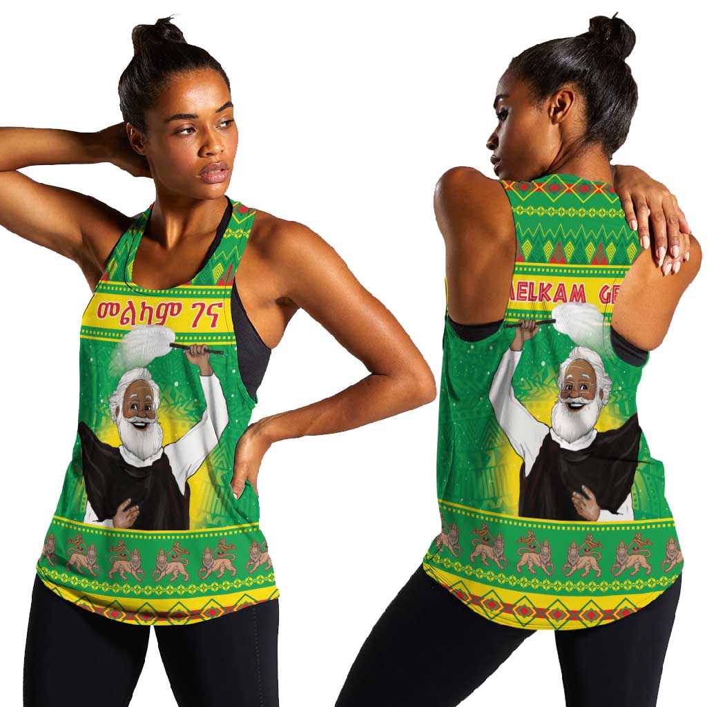 Afro Ethiopia Christmas Women Racerback Tank Melkam Gena Yegena Abat