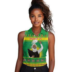 Afro Ethiopia Christmas Women Sleeveless Polo Shirt Melkam Gena Yegena Abat