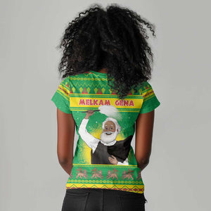 Afro Ethiopia Christmas Women V-Neck T-Shirt Melkam Gena Yegena Abat