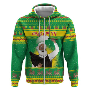 Afro Ethiopia Christmas Zip Hoodie Melkam Gena Yegena Abat