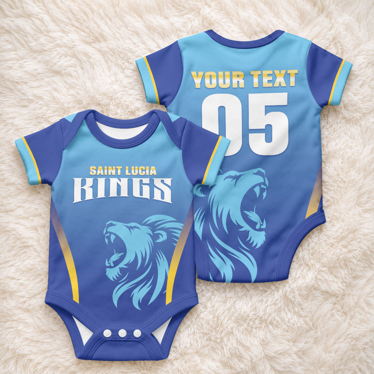 Custom Saint Lucia 2026 Cricket Baby Onesie Kings Never Fall