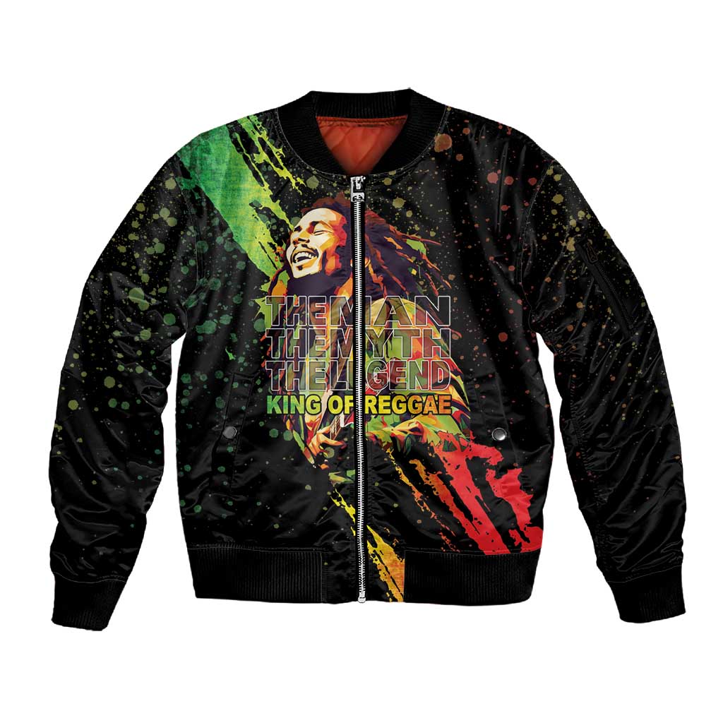 Afro Legend Bob Sleeve Zip Bomber Jacket One Love Heart Destiny