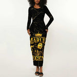Reggae King Marley Long Sleeve Bodycon Dress Gold Lion LT05