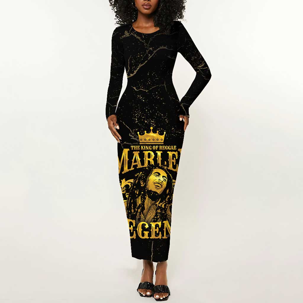 Reggae King Marley Long Sleeve Bodycon Dress Gold Lion