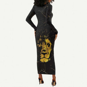 Reggae King Marley Long Sleeve Bodycon Dress Gold Lion