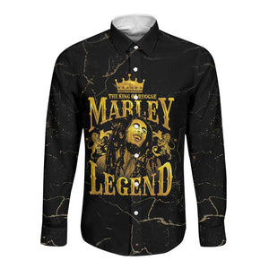 Reggae King Marley Long Sleeve Button Shirt Gold Lion