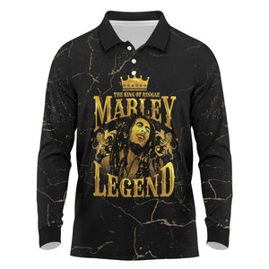 Reggae King Marley Long Sleeve Polo Shirt Gold Lion