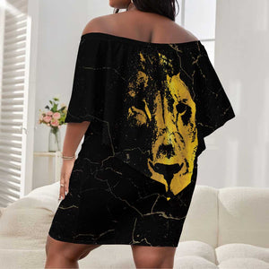 Reggae King Marley Off Shoulder Short Dress Gold Lion