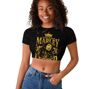 Reggae King Marley Raglan Cropped T shirt Gold Lion